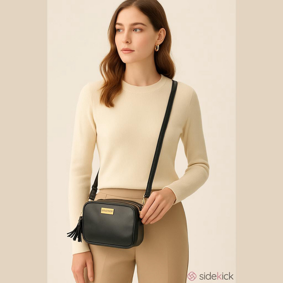 Joy Iman Handbags - Joy & Iman Black Leather Crossbody Bag